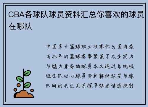 CBA各球队球员资料汇总你喜欢的球员在哪队